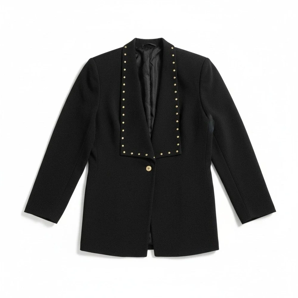 Michael Kors Studded Black‎ Blazer Jacket  Career Office Minimalist Small NWT - Picture 2 of 8